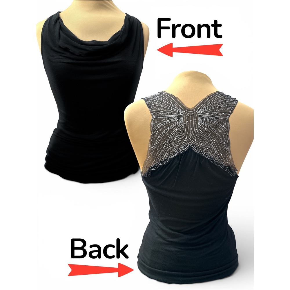 Wallflower Tank Top Womens M Black Cowl Neck Butterfly Mesh Back Fairycore Y2K